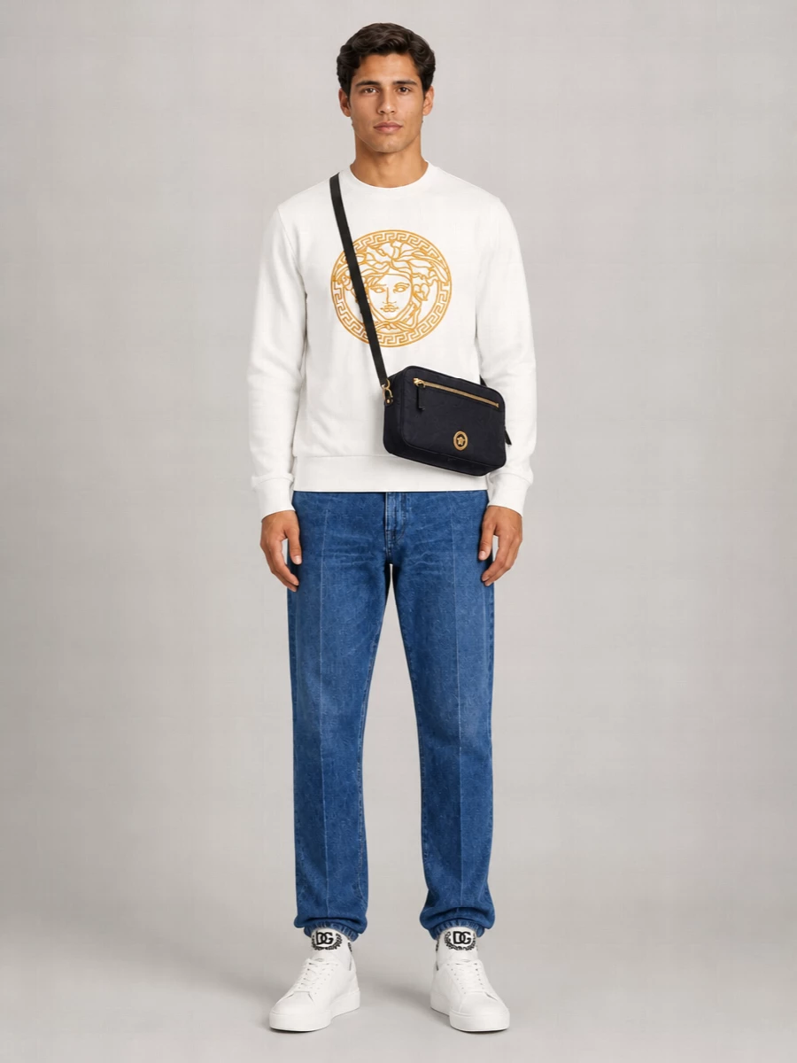Versace Cotton Medusa Embroidery Crew Neck Sweater