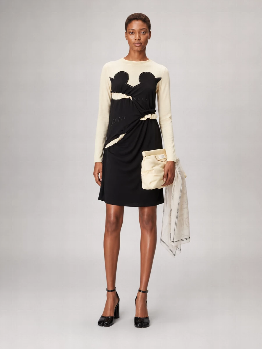 Maison Margiela Virgin Wool Jersey Panel Ruched Midi Dress
