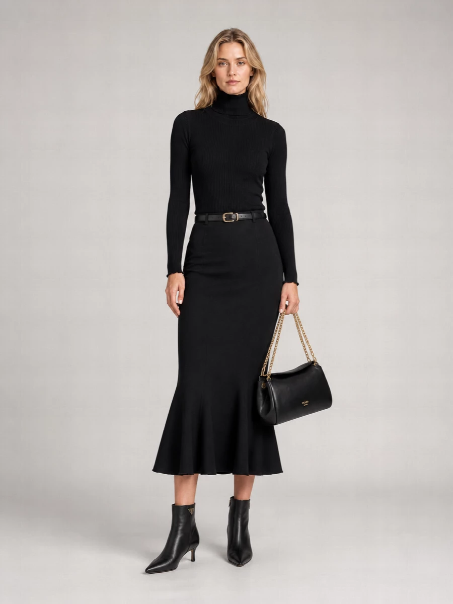 Prada Silk Wool Ribbed Turtleneck Top