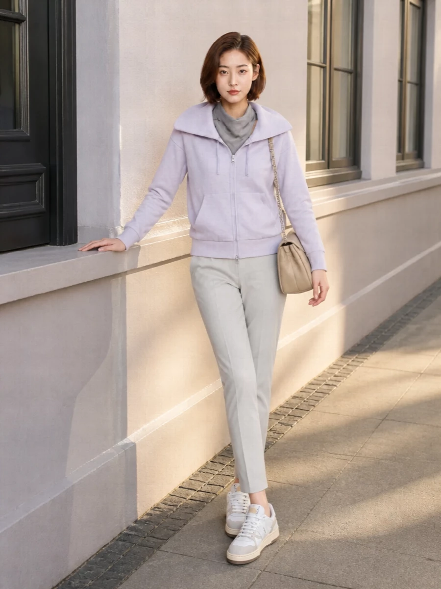 Herno lilac hoodie grey trousers lanvin sneakers