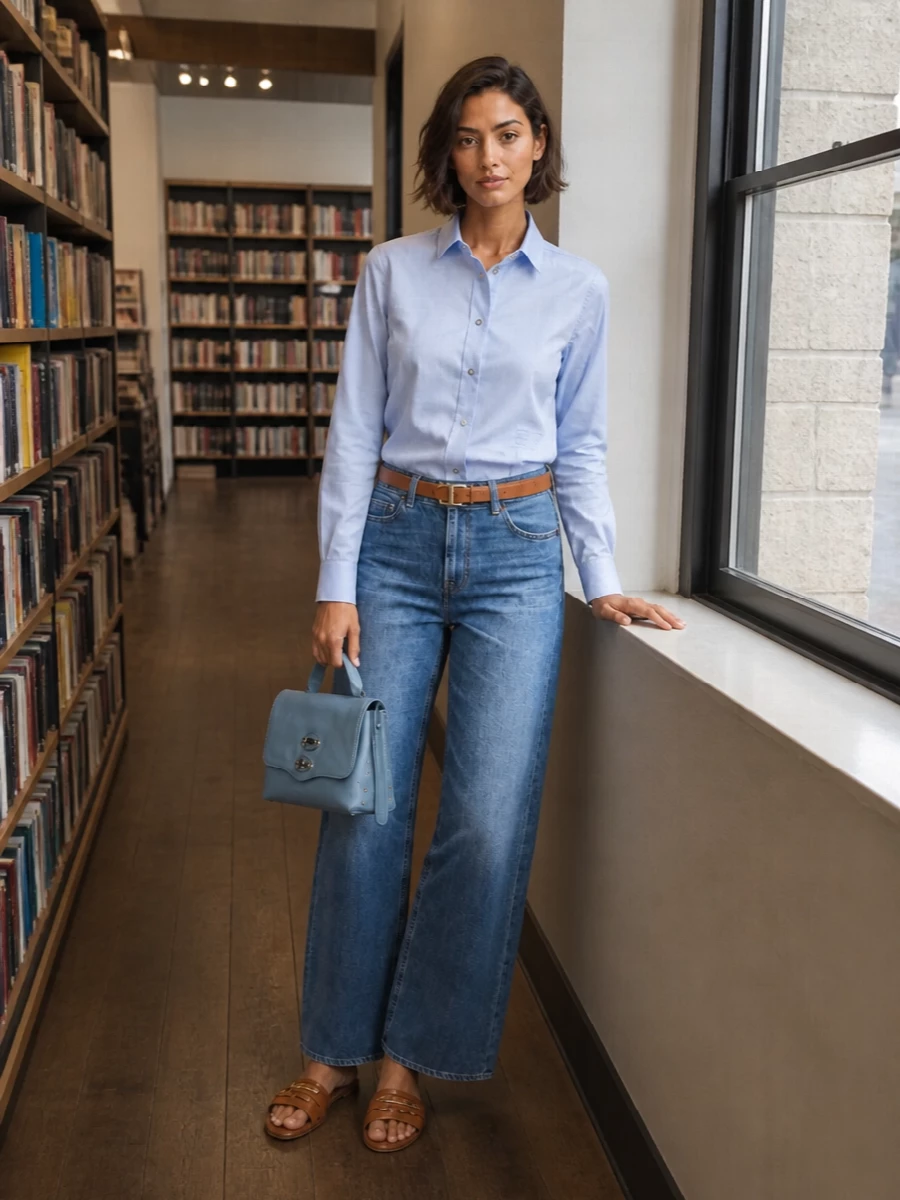 Elisabetta franchi denim jeans blue shirt outfit
