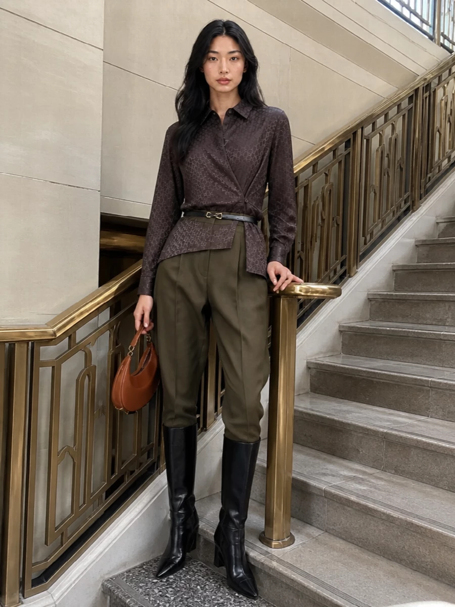 Fendi cocoon trousers draped shirt outfit