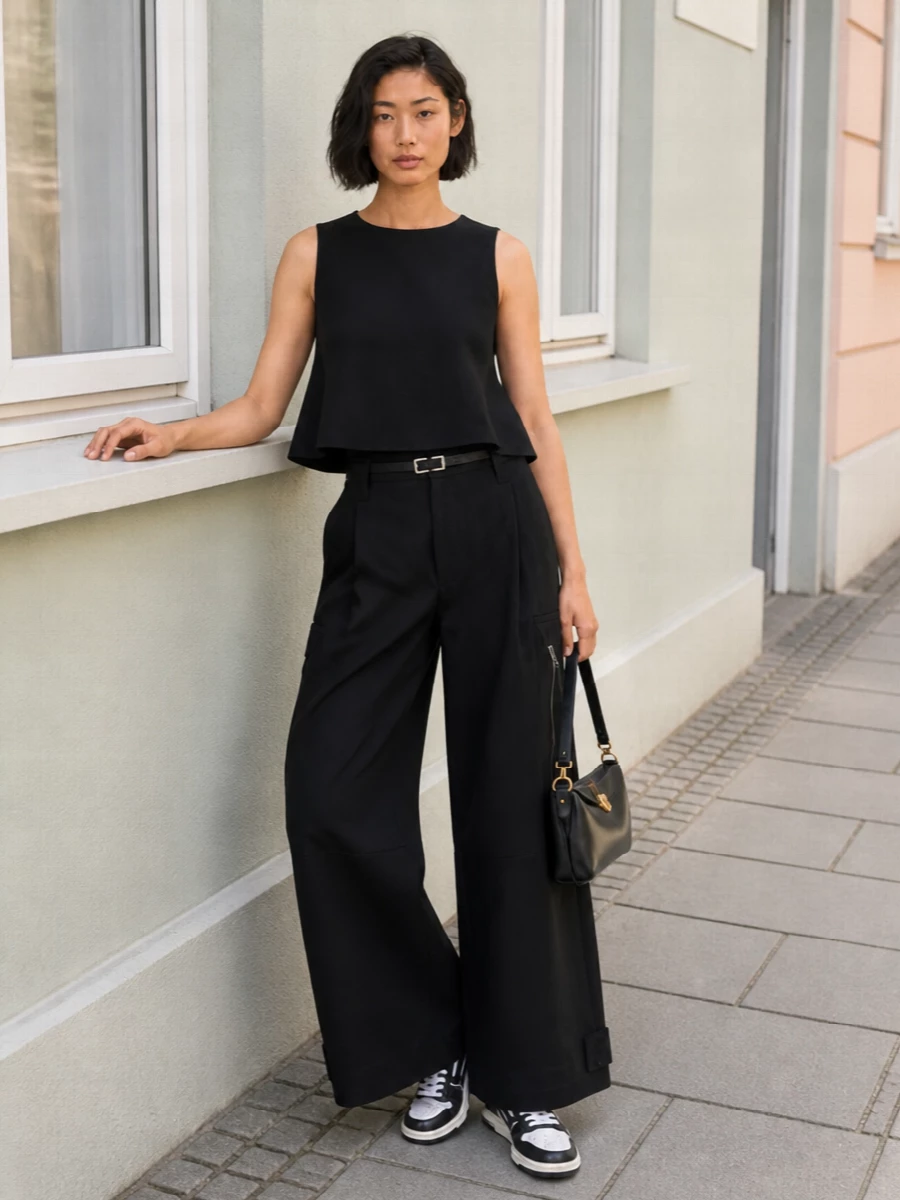 Ami paris black cargo trousers sculpted top