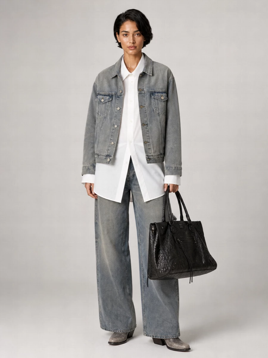 Balenciaga Denim Off-Shoulder Jacket