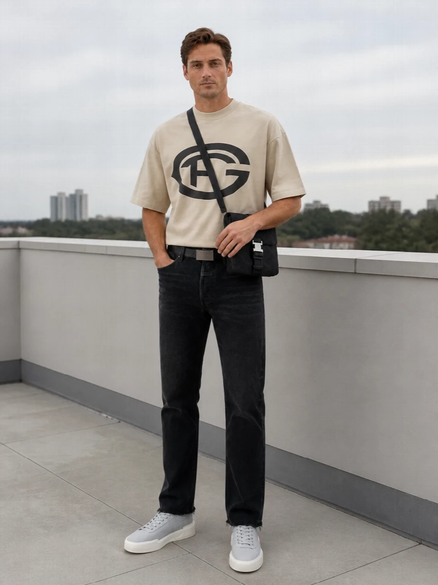 Fear of god tee black jeans grey sneakers