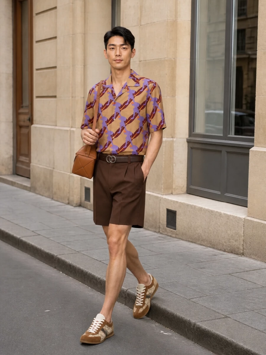 Gucci retro shirt tailored shorts outfit