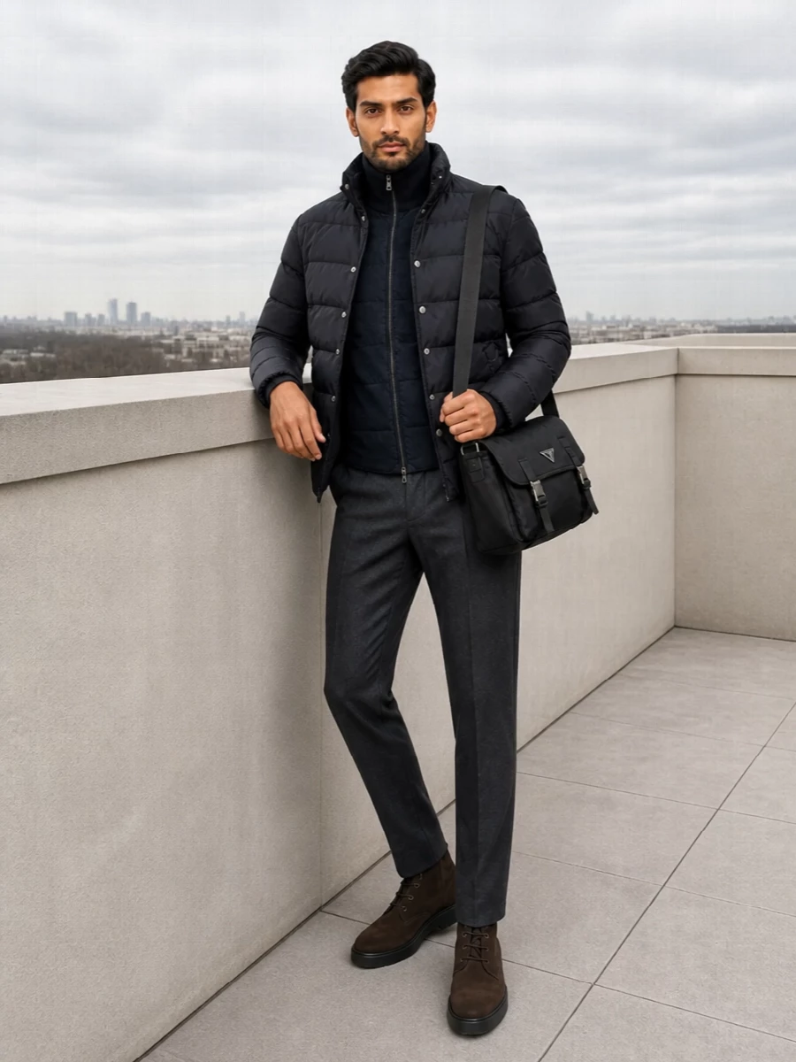 Moorer jacket prada trousers tods boots winter