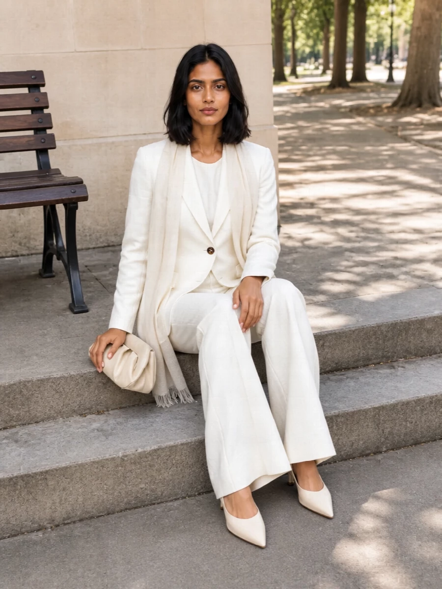 Max mara ivory blazer flared trousers outfit