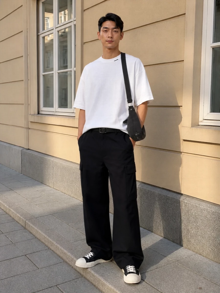 Darkpark white tee black cargo drkshdw sneakers