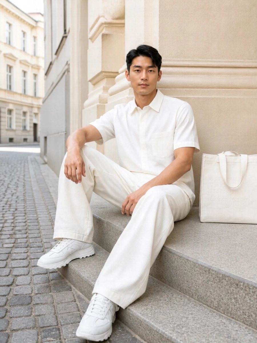 Maison margiela white shirt wide leg outfit