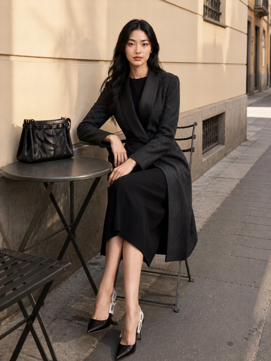Dolce gabbana black midi dress dior coat