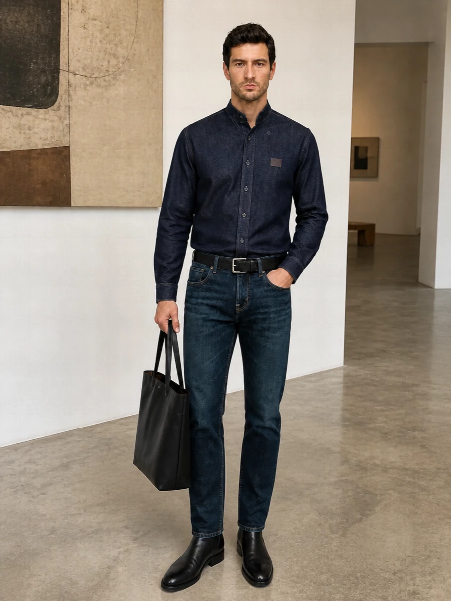 Emporio armani denim shirt dark jeans boots