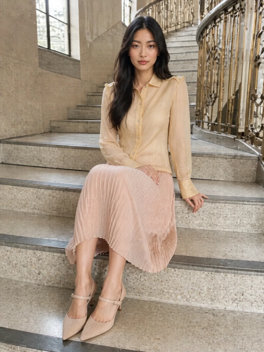 Paloma wool sheer blouse blush pleated midi skirt