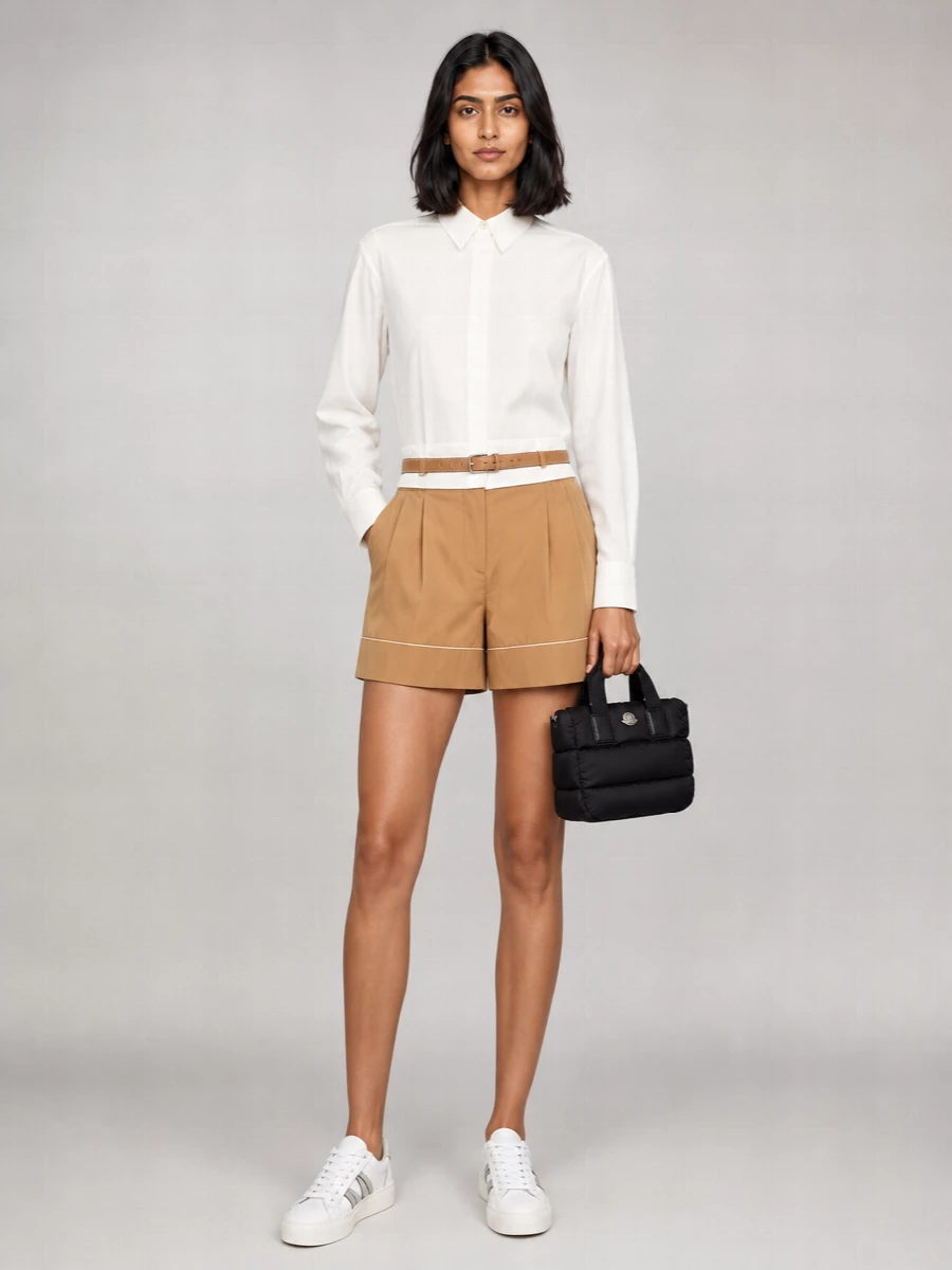 Moncler High-Rise Pleated Flared Cotton-Blend Tailored Shorts