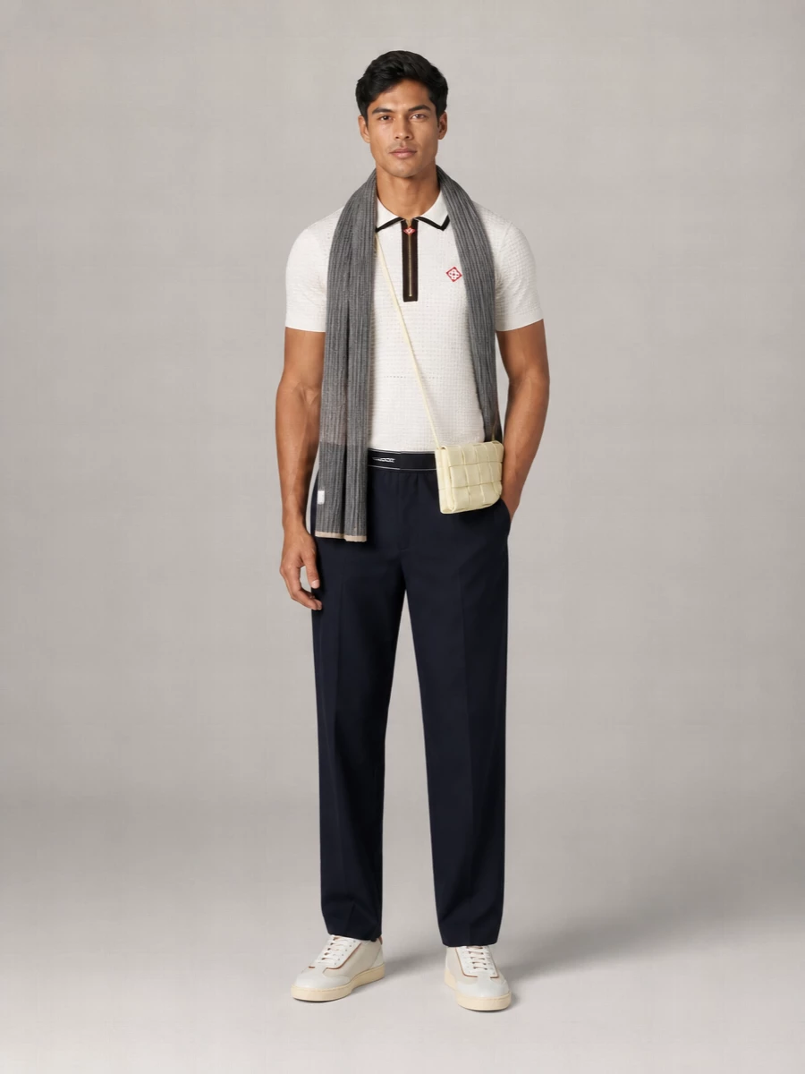 Casablanca Wool Waffle-Knit Short-Sleeve Polo Shirt