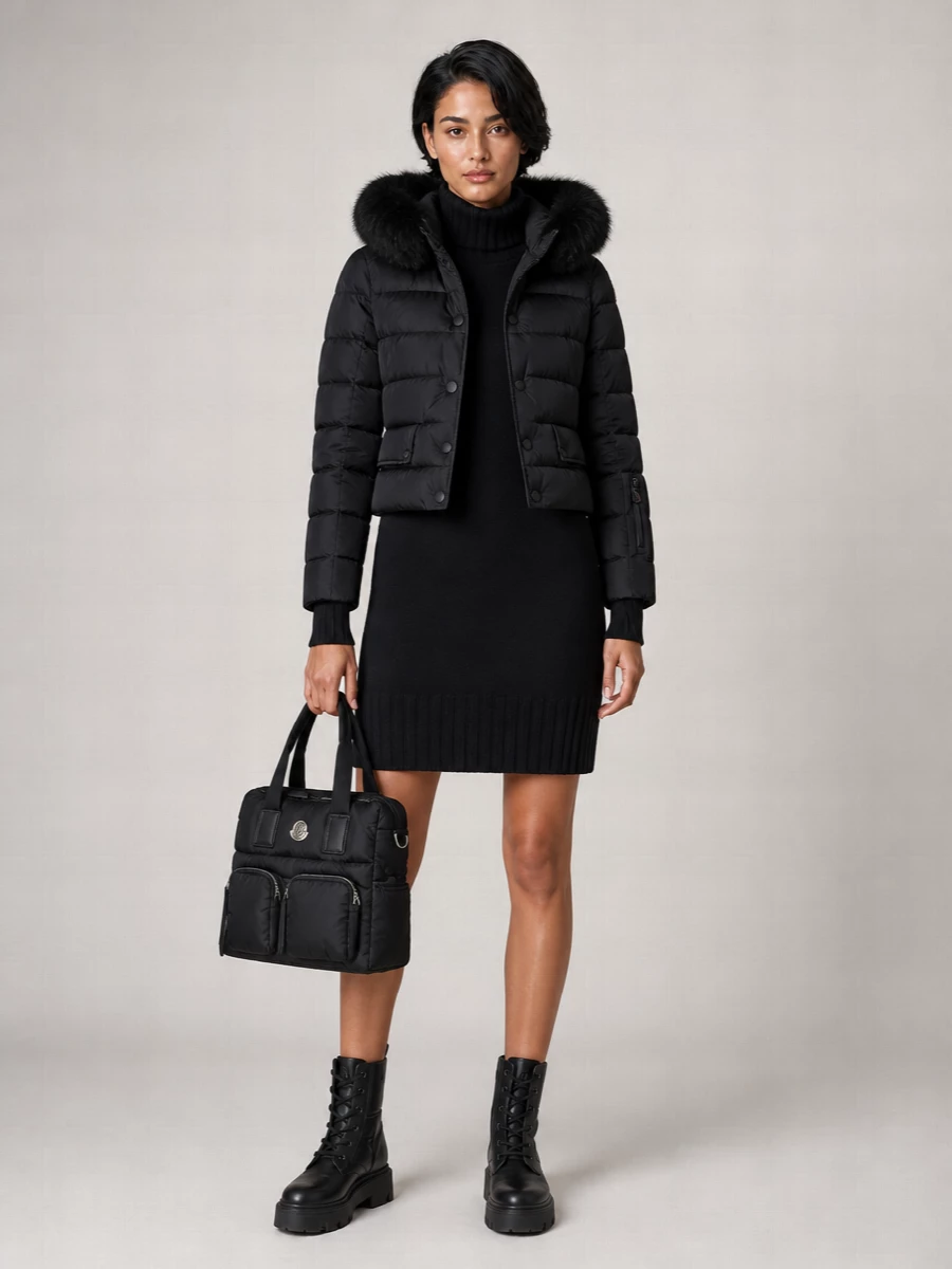 Moncler down hooded shearling-trimmed ski jacket