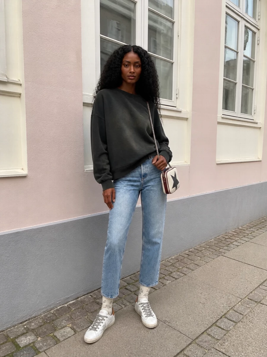 Golden goose sweatshirt jeans streetwear outfit
