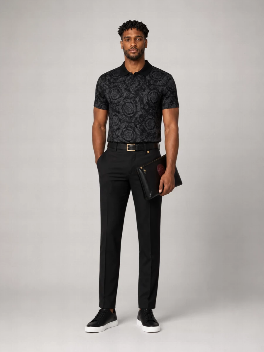 Versace Baroque Cotton Piqué Short-Sleeve Polo Shirt