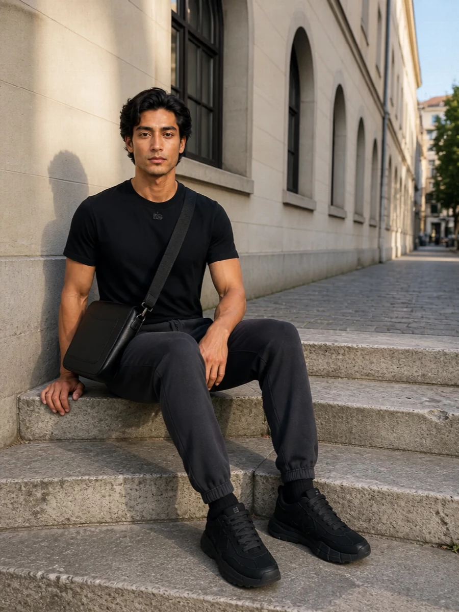 Dolce gabbana black joggers sneakers outfit