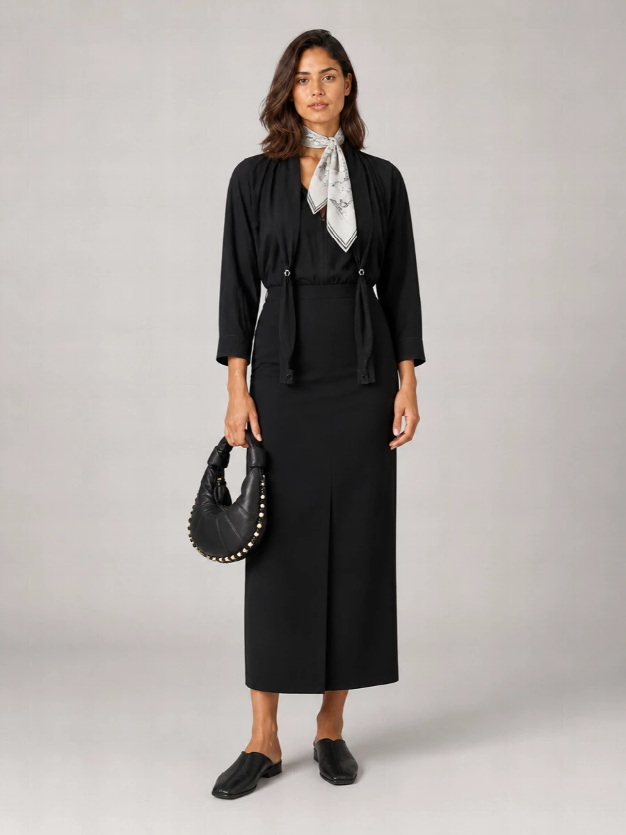 Lemaire Cotton V-Neck Knotted Scarf Shirt