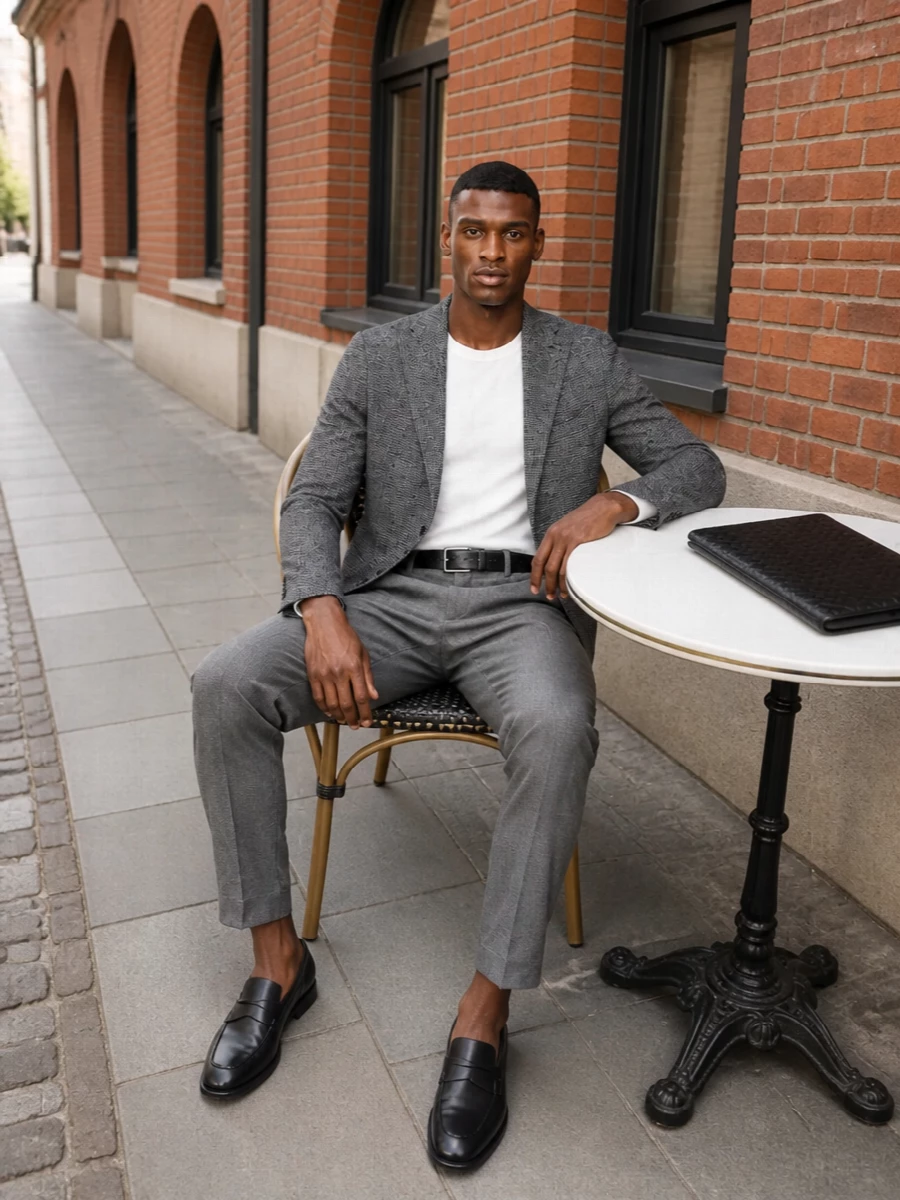 Tagliatore blazer grey trousers tods loafers