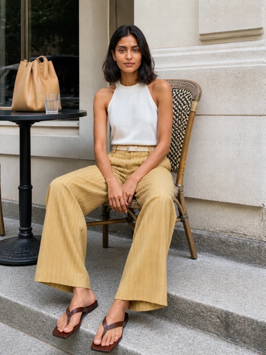 Alysi striped wide leg trousers white halter