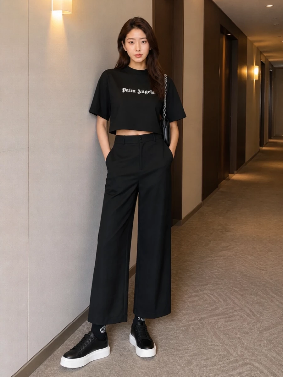 Palm angels wide leg trouser mcqueen sneakers outfit