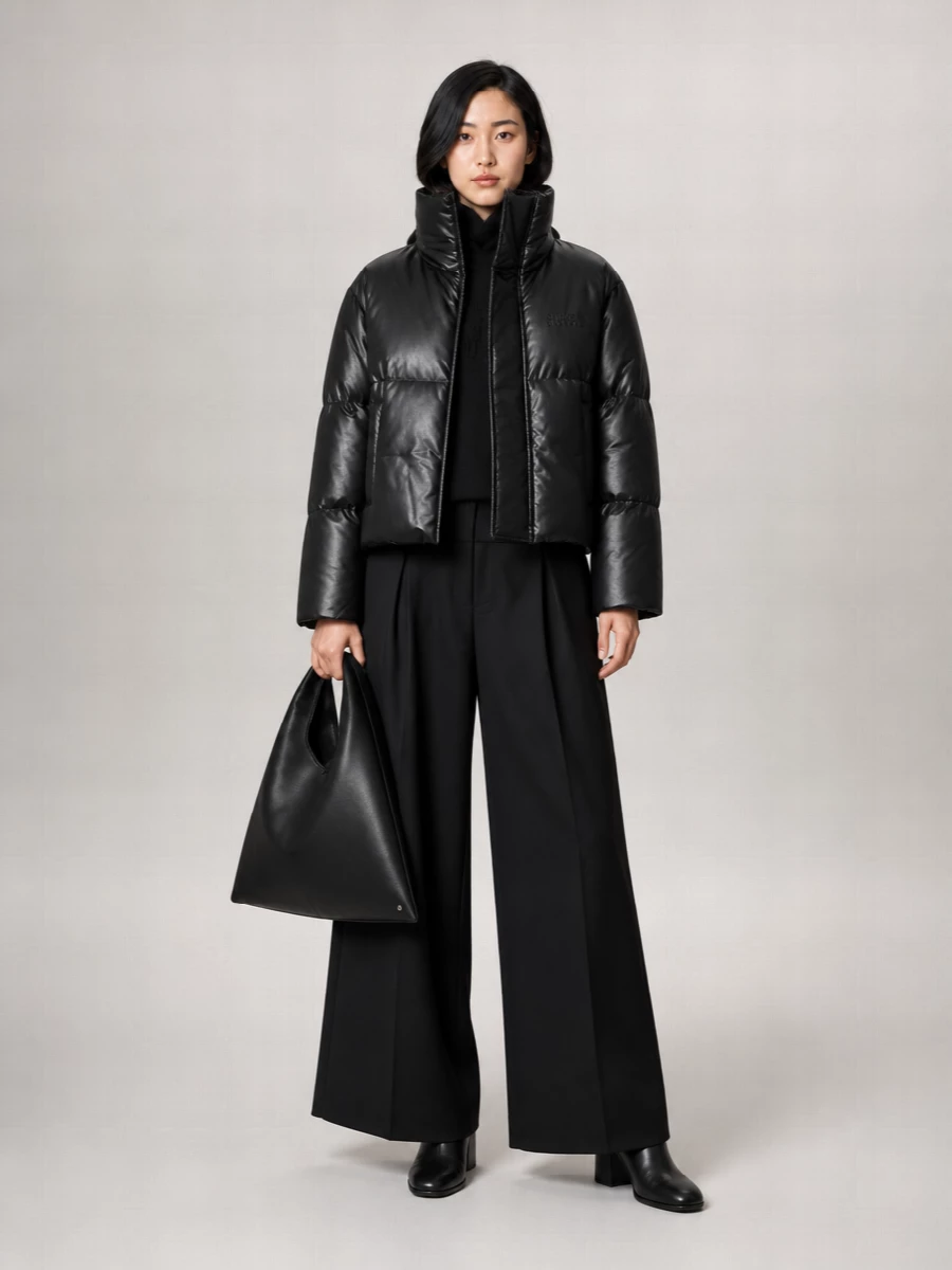 Mm6 Maison Margiela Faux Leather Cropped Quilted Puffer Jacket