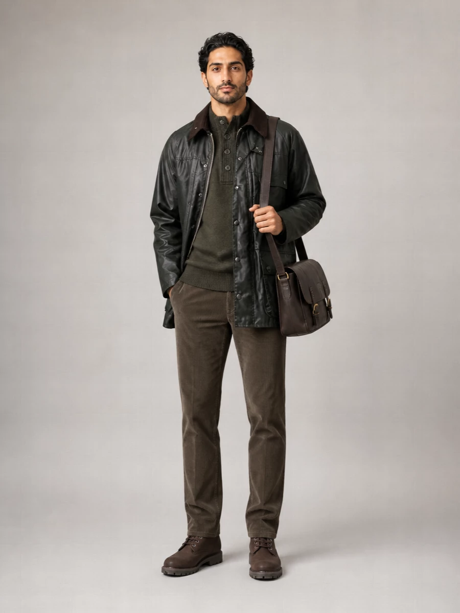 Barbour waxed cotton single-breasted coat