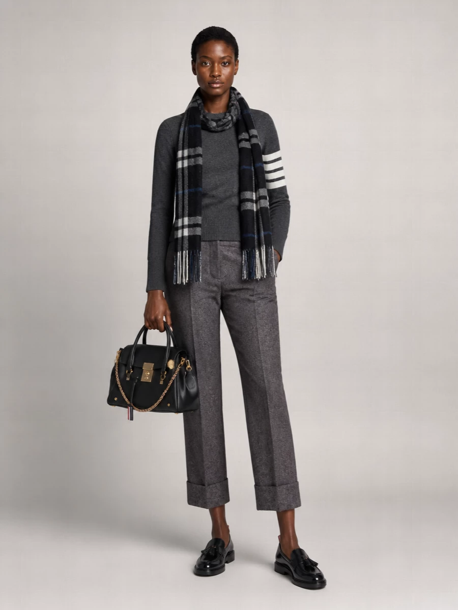 Thom Browne Wool High-Rise Wide-Leg Cropped Trousers