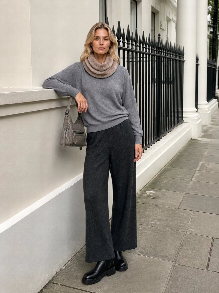 Frankie shop grey knit outfit chunky ankle boots