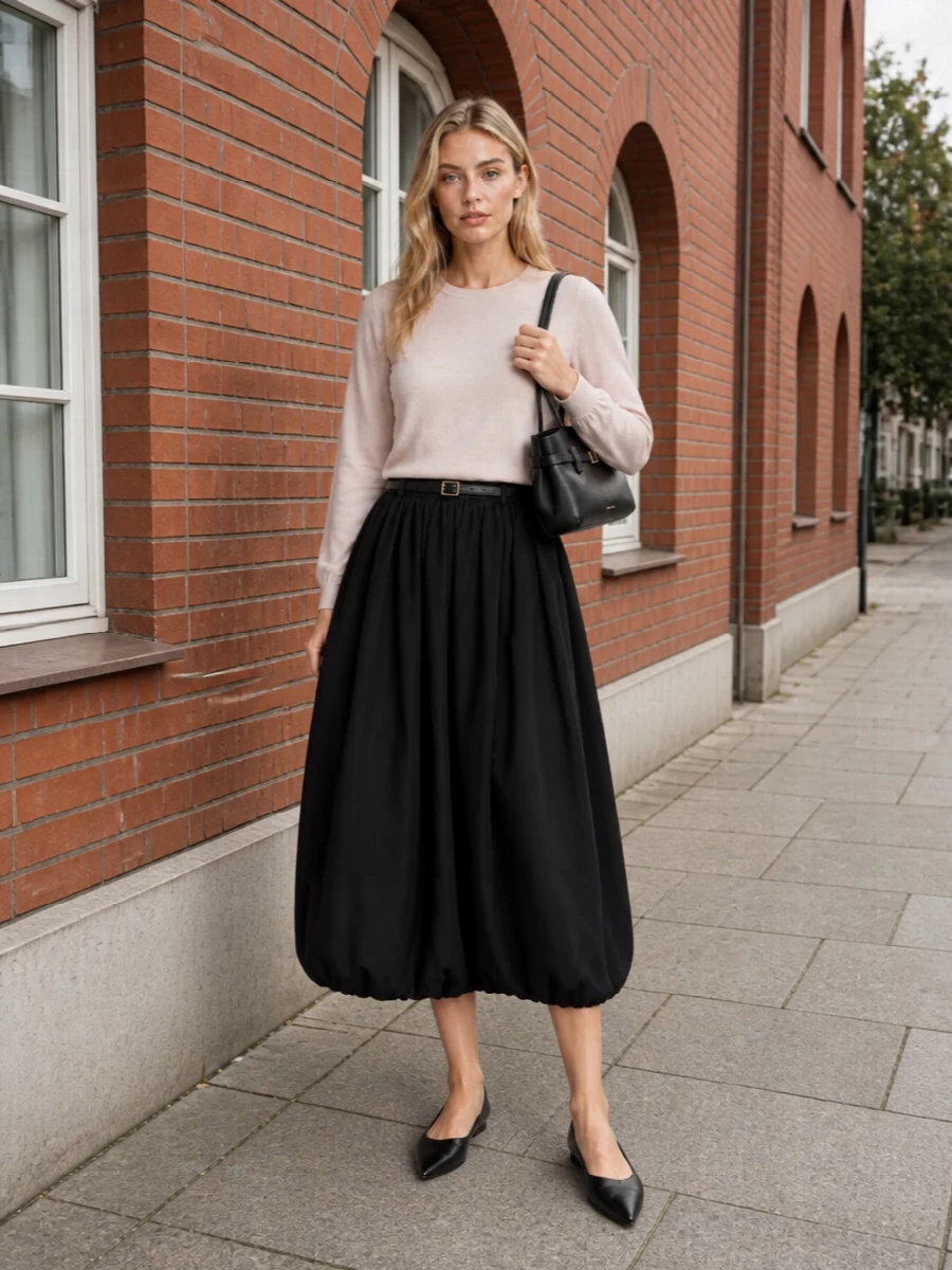 Max mara cocoon skirt blush knit outfit