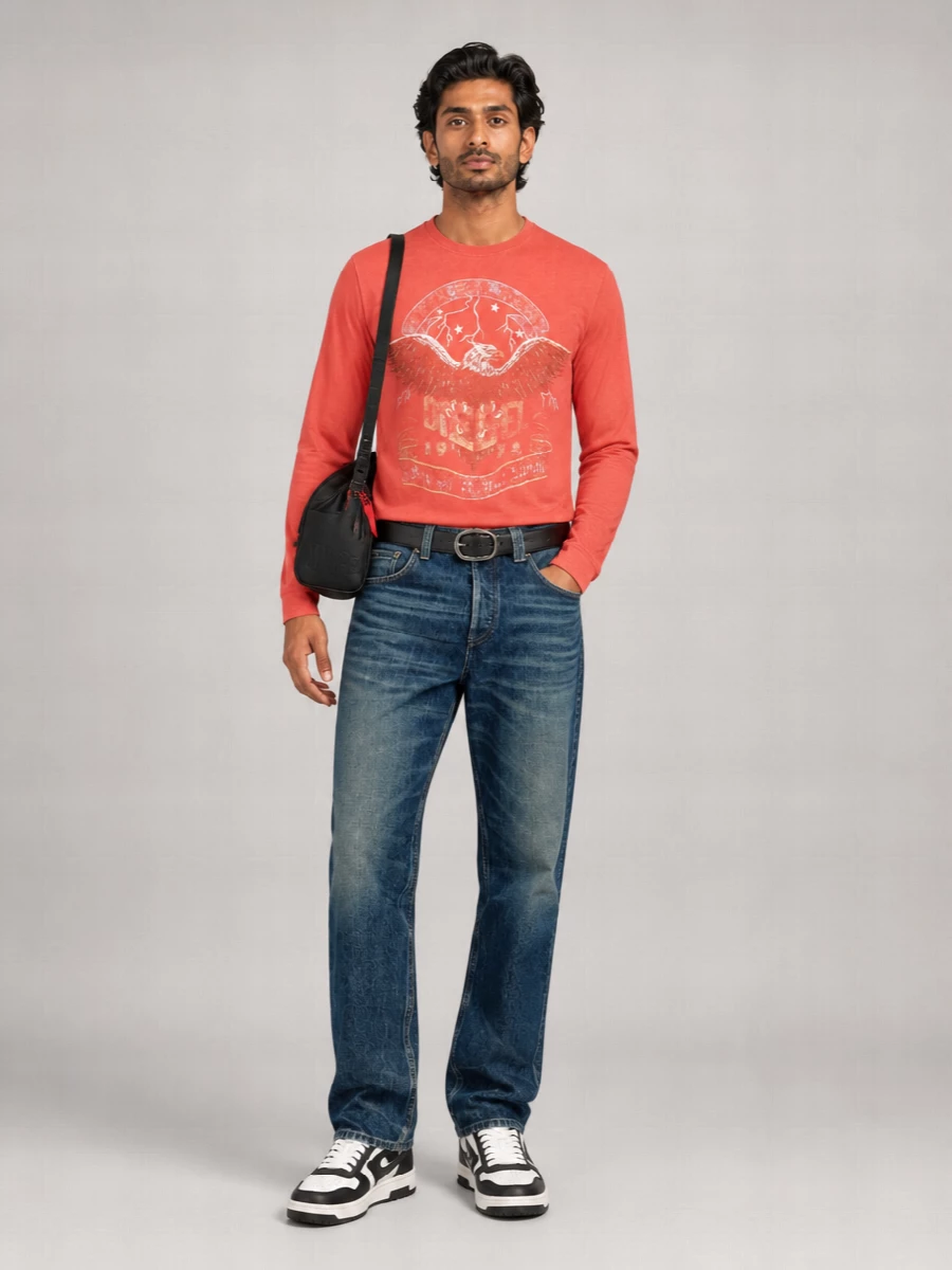 Diesel cotton hemp graphic long-sleeve t-shirt