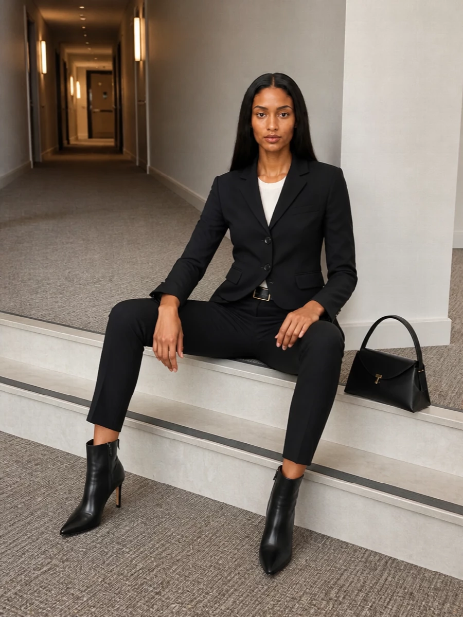 Toteme black blazer slim trousers ankle boots