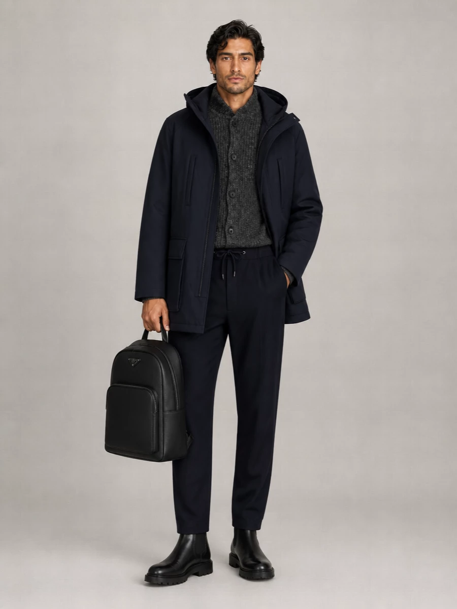 Giorgio Armani wool hooded mid-length coat