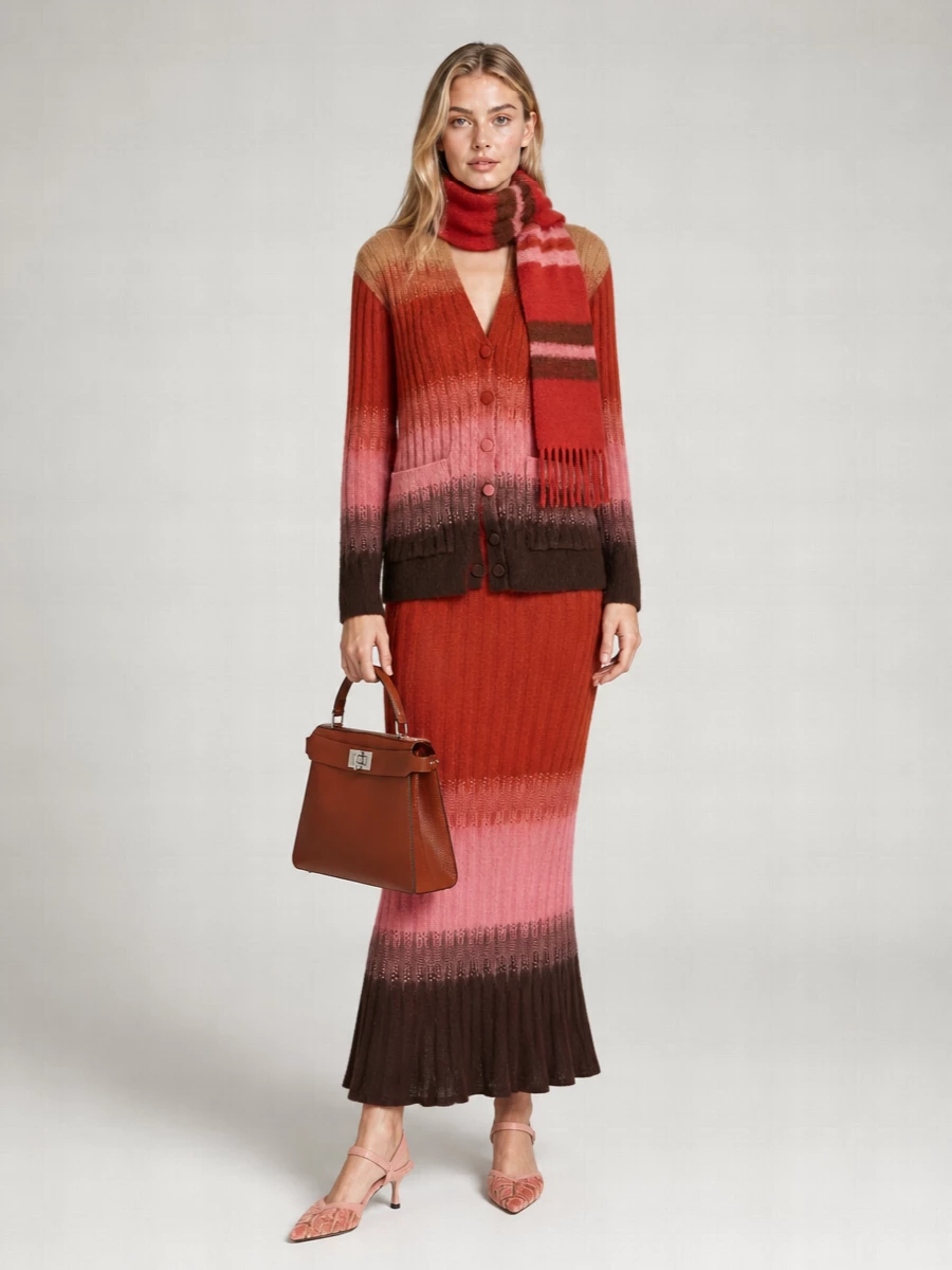 Fendi Mohair Wool Blend Oversized V-Neck Cardigan
