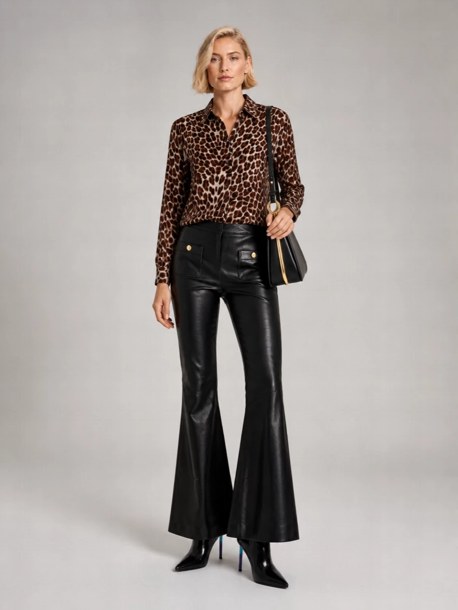 Parosh Silk Leopard-Print Long-Sleeve Shirt