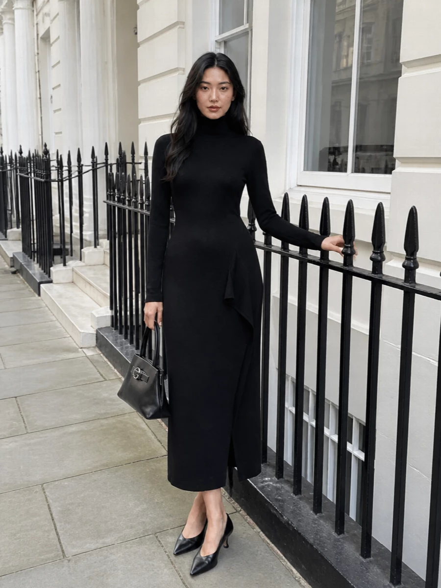 Parosh black knit midi dress coperni bag