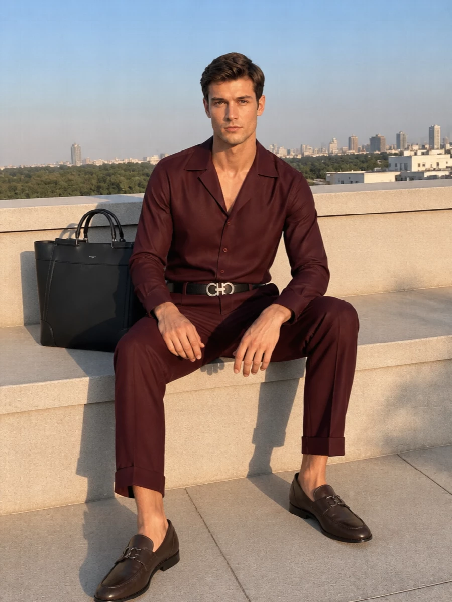 Dolce gabbana burgundy tailored outfit loafers