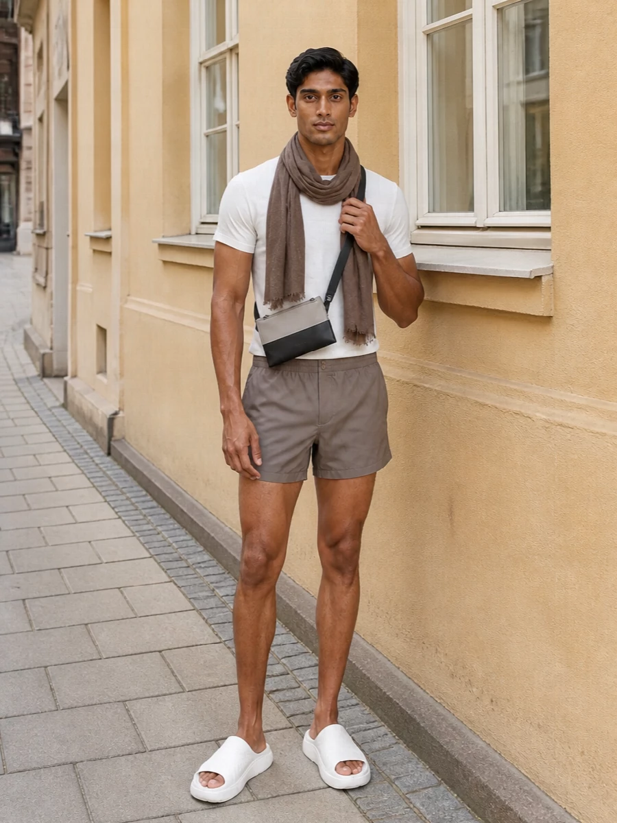 Dolce gabbana taupe swim shorts white tee