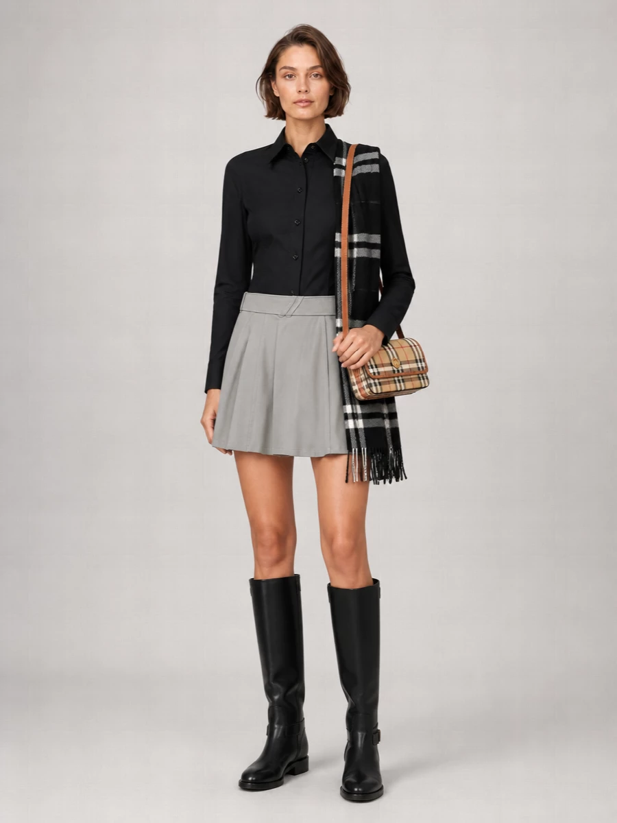 Burberry Cotton Pleated Mini Skirt