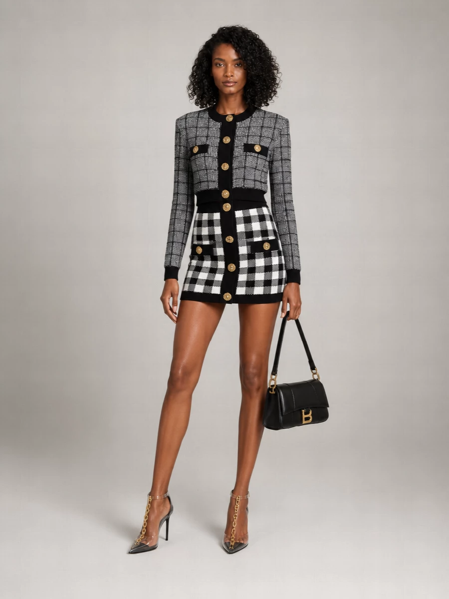 Balmain Checked Pencil Skirt