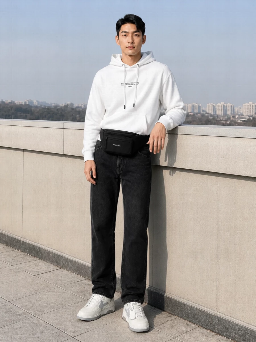 Off white hoodie black jeans sneakers outfit