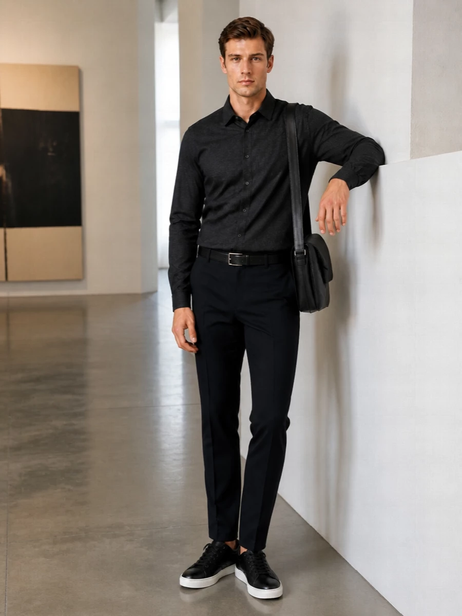Vince charcoal shirt navy pt torino trousers