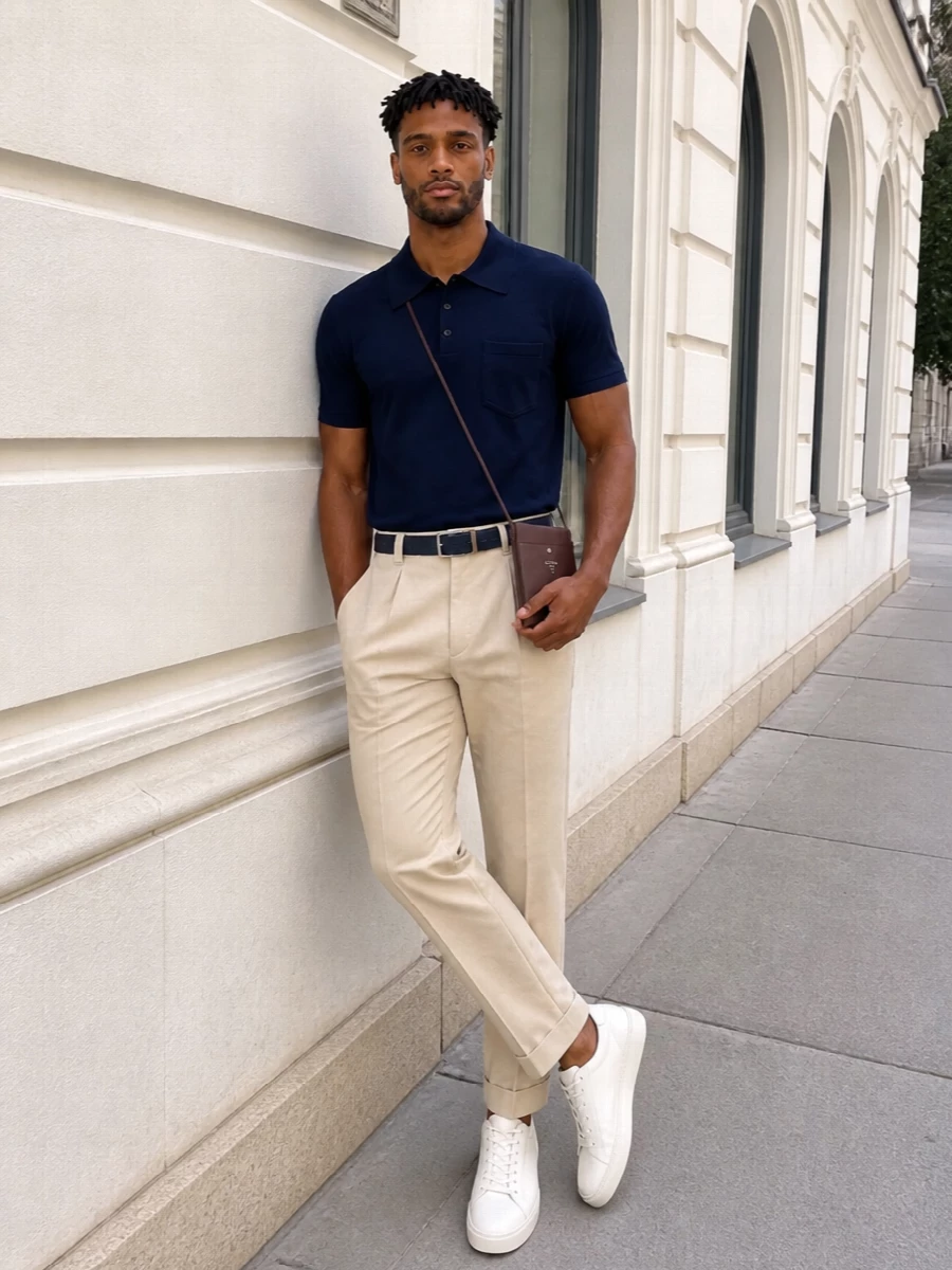 Apc navy polo beige chinos tods sneakers