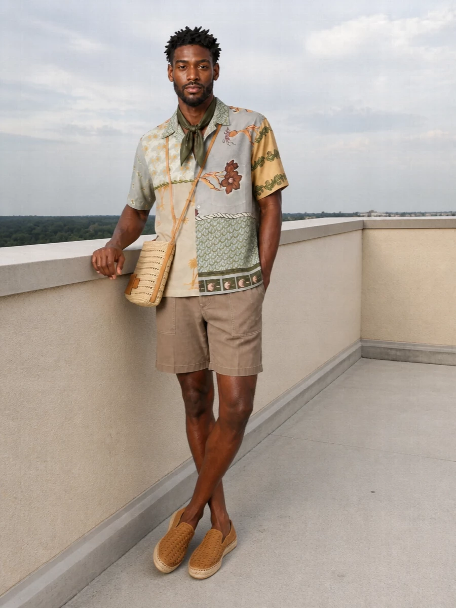 Paul smith camp shirt khaki shorts espadrilles