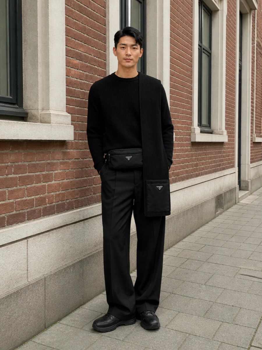 Moschino wide leg track pants prada sneakers