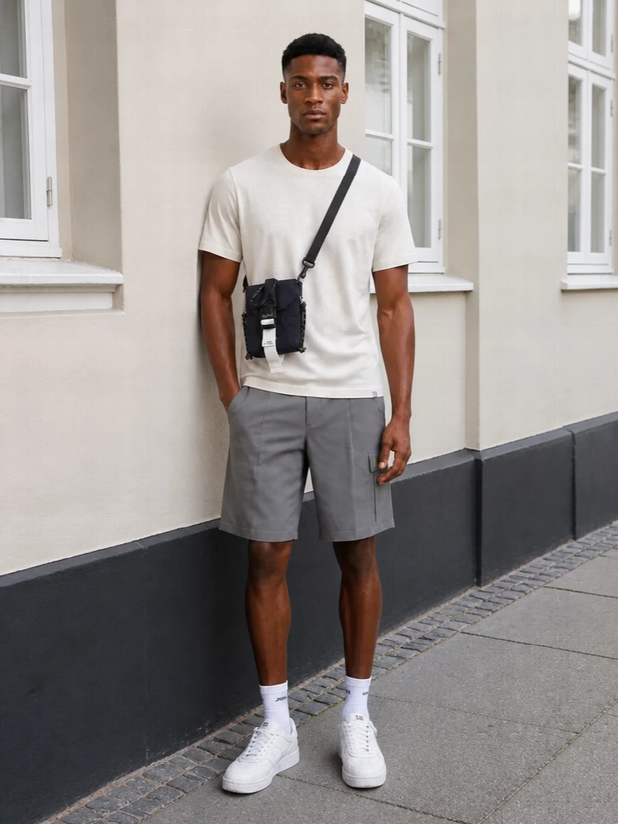 Cp company tee grey cargo shorts white sneakers