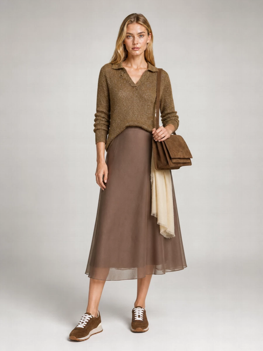 Brunello Cucinelli Sequinned V-Neck Polo Jumper
