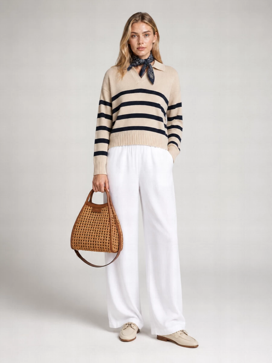 Weekend Max Mara Striped Cotton Knit Long-Sleeve Polo Shirt